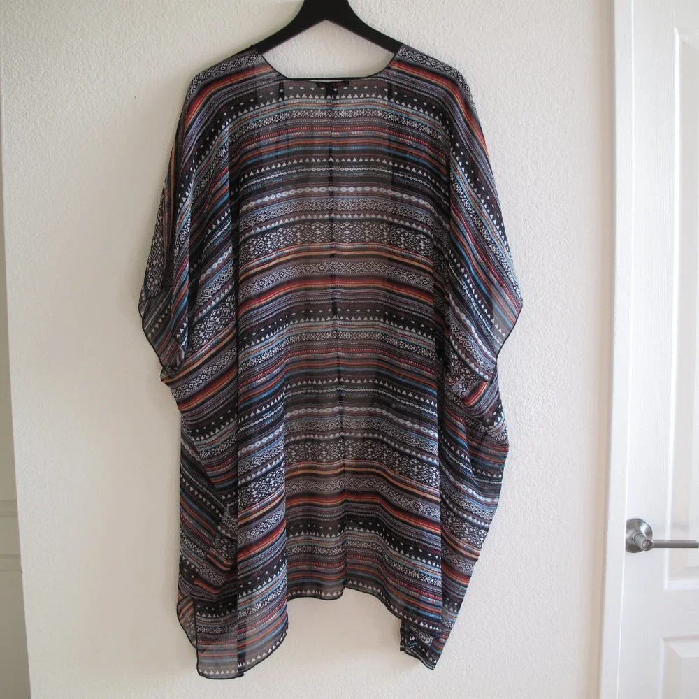 FOREVER 21 Colorful Striped Chiffon Kimono